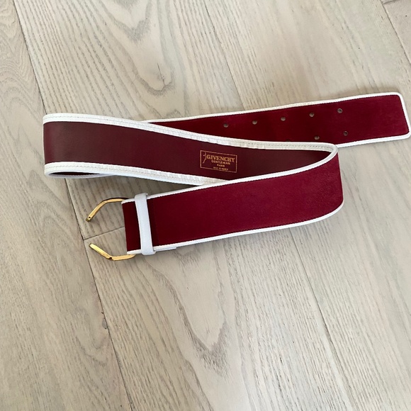 Vintage Givenchy Suede Burgundy and White Leather Piped Belt main image 12